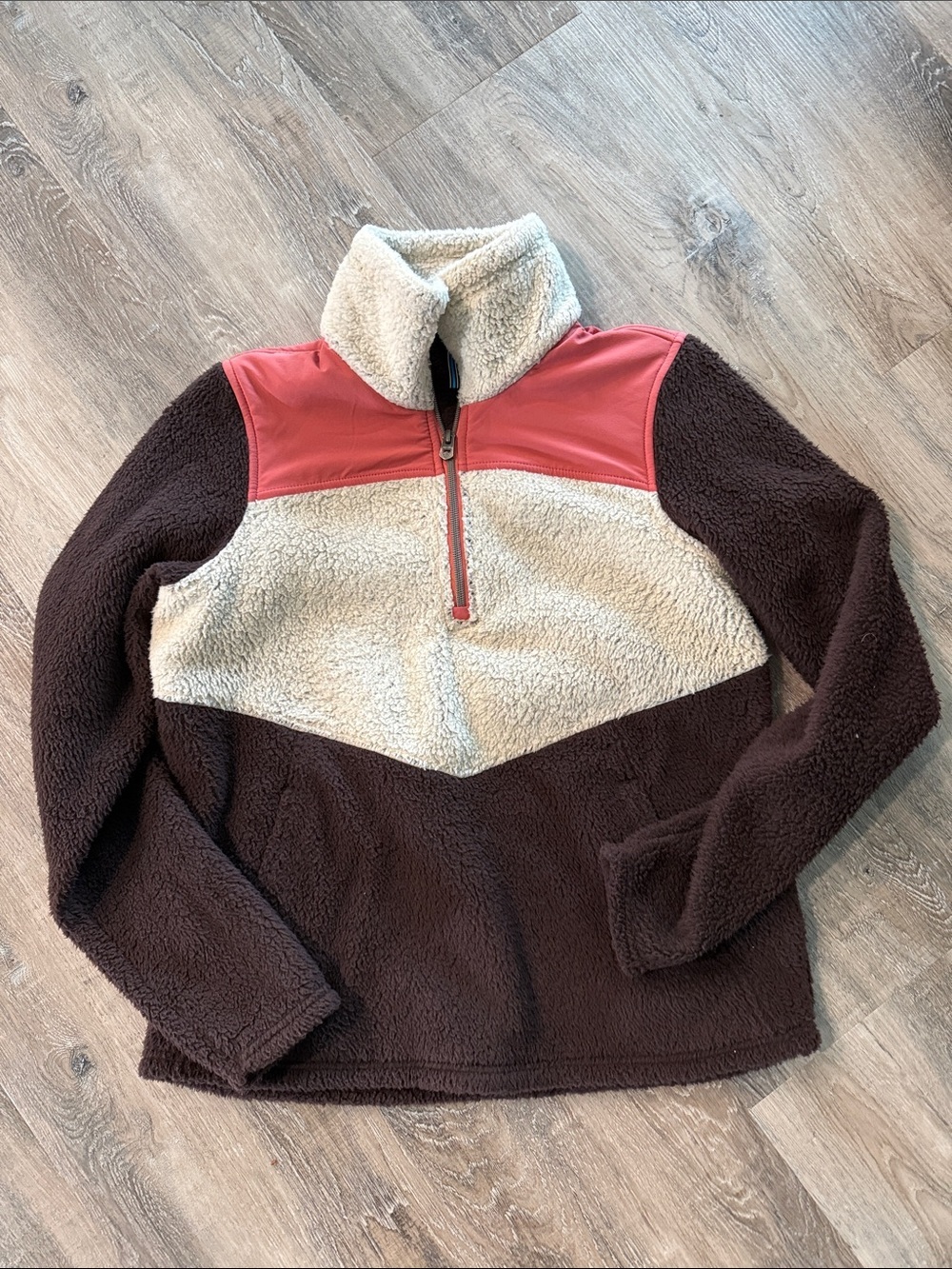 KUHL Colorblock Sherpa Pullover - Cream, Brown & Rust sz m